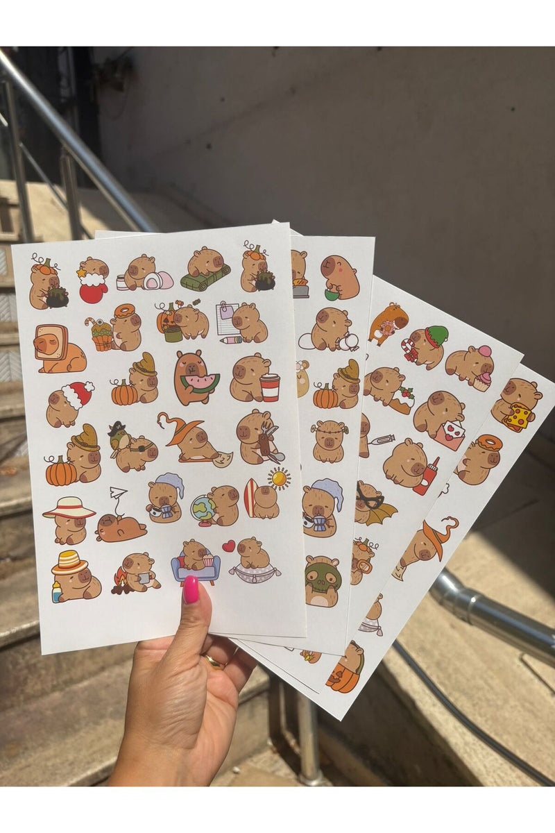 Capybara Kapibara Ajanda, Bullet Journal, Defter, Bisiklet Çıkartma Sticker - 116 adet