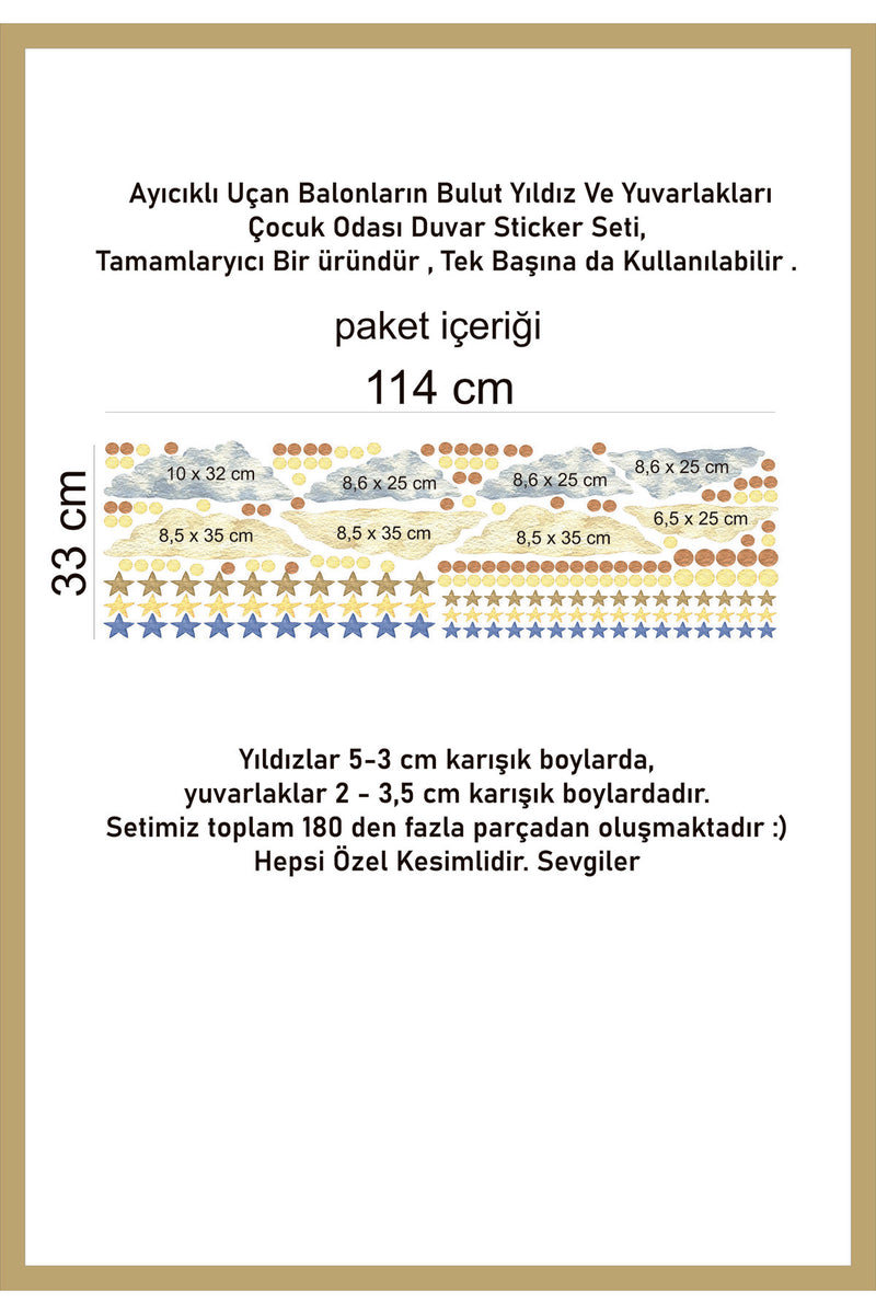 Ayıcıklı Uçan Balonların Bulut Yıldız Ve Yuvarlakları Çocuk Odası Duvar Stickeri-Sim-728-tamamlayıcı