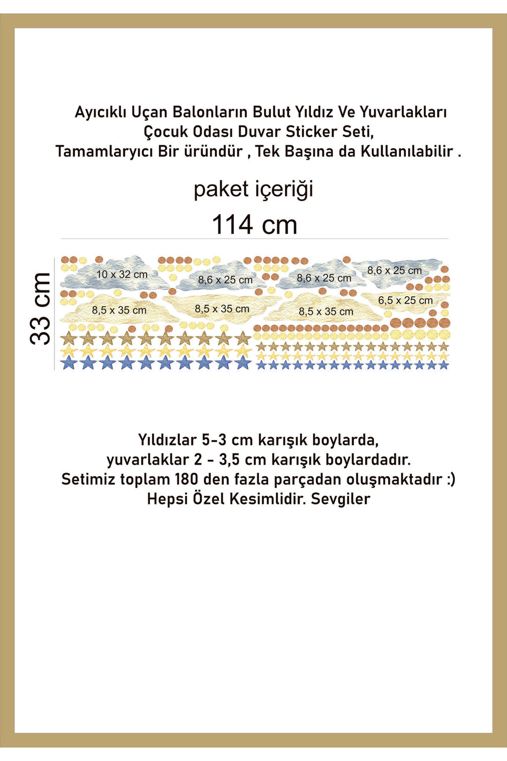 Ayıcıklı Uçan Balonların Bulut Yıldız Ve Yuvarlakları Çocuk Odası Duvar Stickeri-Sim-728-tamamlayıcı