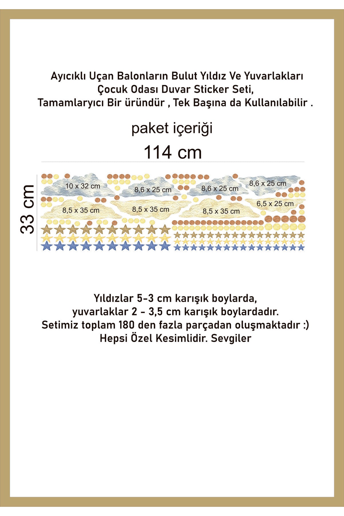 Ayıcıklı Uçan Balonların Bulut Yıldız Ve Yuvarlakları Çocuk Odası Duvar Stickeri-Sim-728-tamamlayıcı