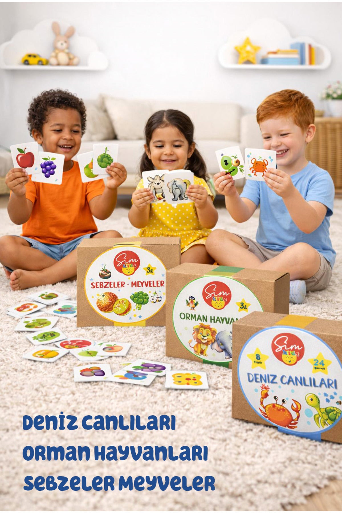 Sim Kids 3lü set 90 parça Eşleştirme Kartları Çocuk Aktivite oyun kartları