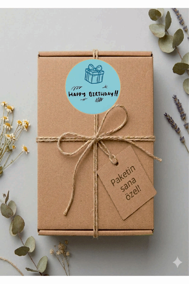 Doğum Günü tebrik sticker seti, 4x4 cm 15 adet Etiket seti