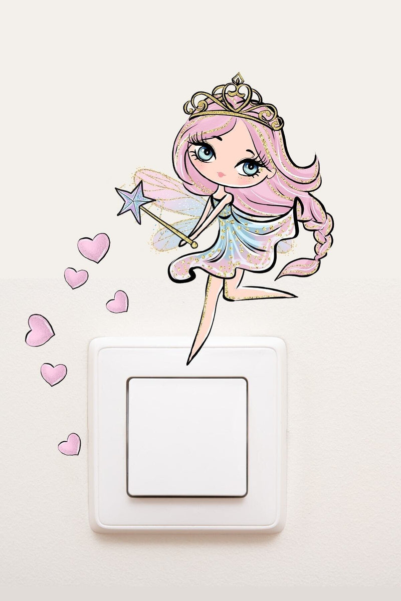 - Priz -pembe Saçlı Tatlı Peri Çocuk Odası Dekoratif Priz Sticker - Sim772