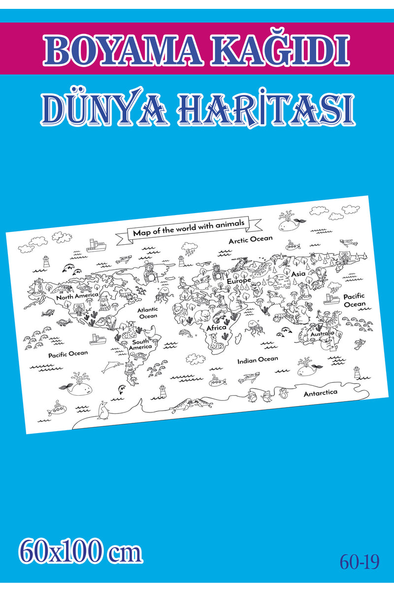 55x100 cm Dünya Haritası Çocuk Aktivite Dev Boyama Kağıdı