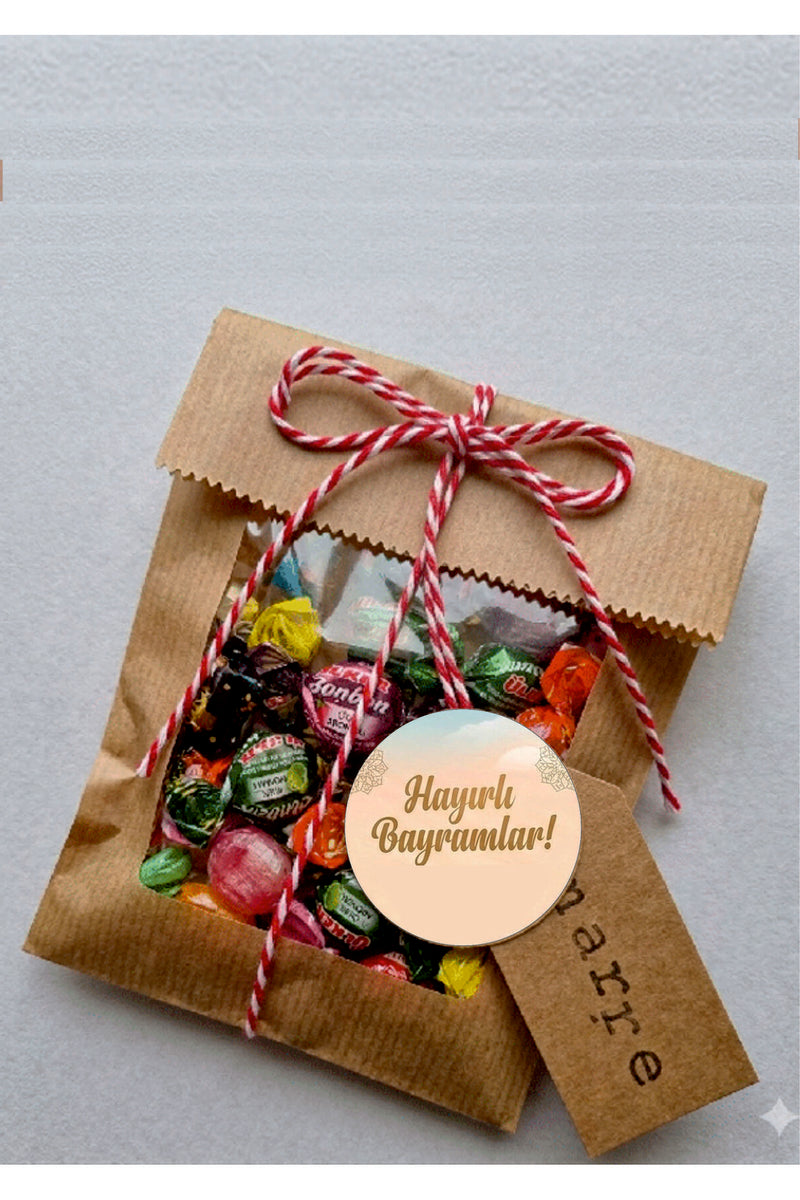 Hayırlı Bayramlar yazılı, Paketleme Kutularına Özel Tasarım Etiketler 4 cm Çapında 15 Adet Etiket