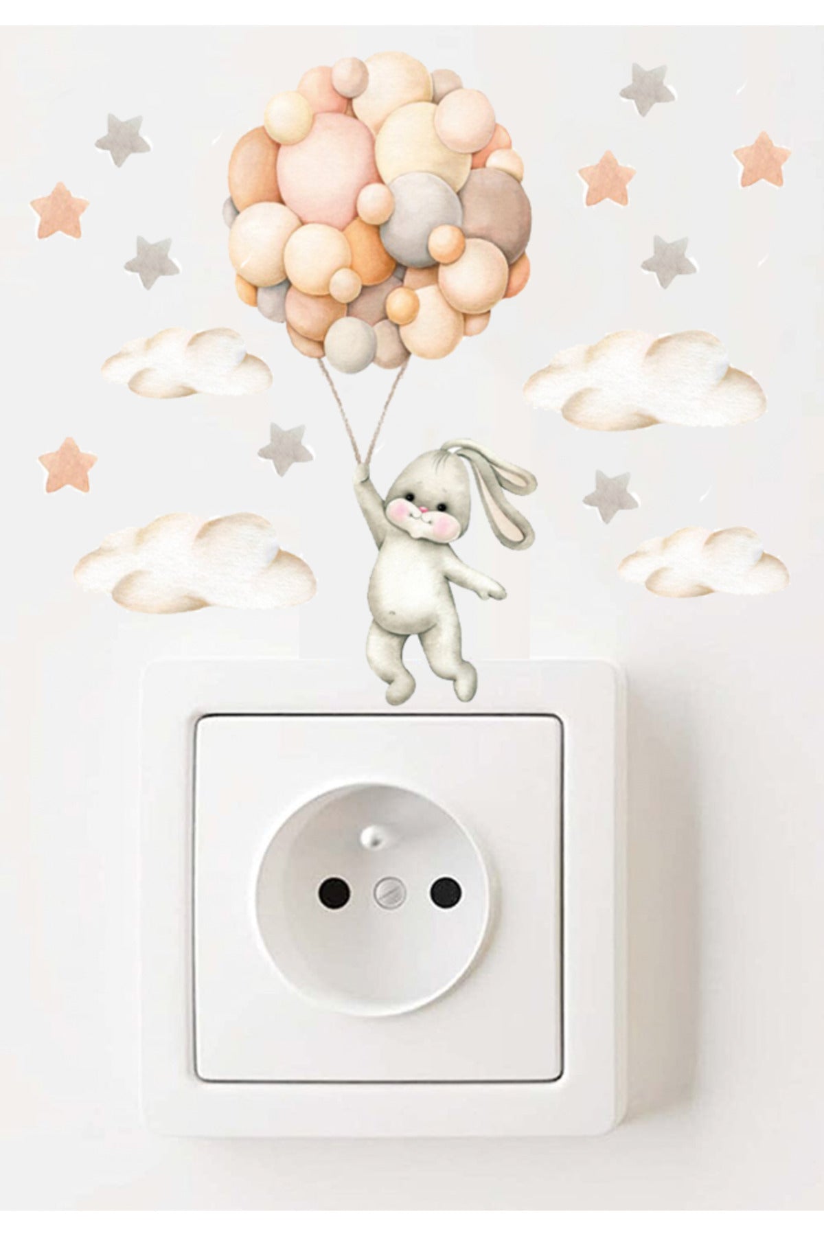 - Priz- Pastel Havabalonlu Tavşancık Çocuk Odası Dekoratif Priz Duvar Sticker