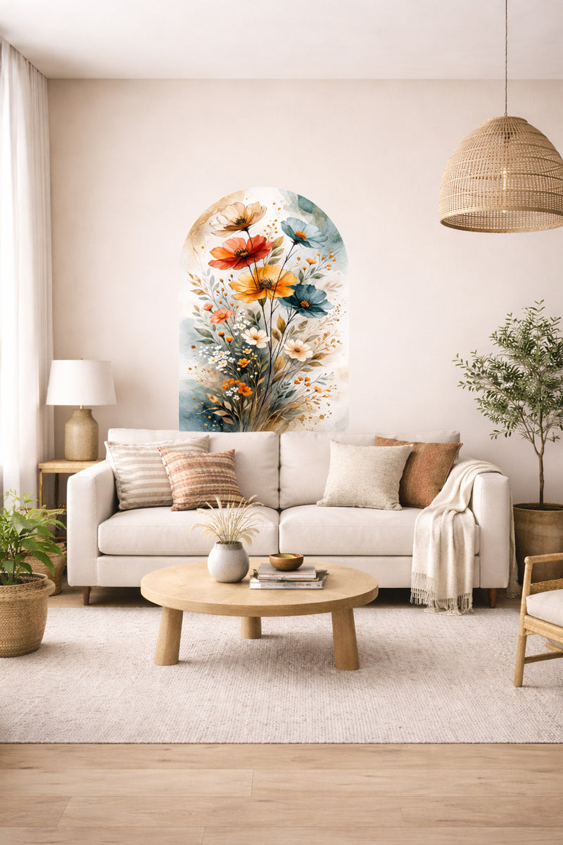 Boho Oval Çiçekli & Çiçek , Manzara Desenli Dekoratif Duvar Sticker Seti