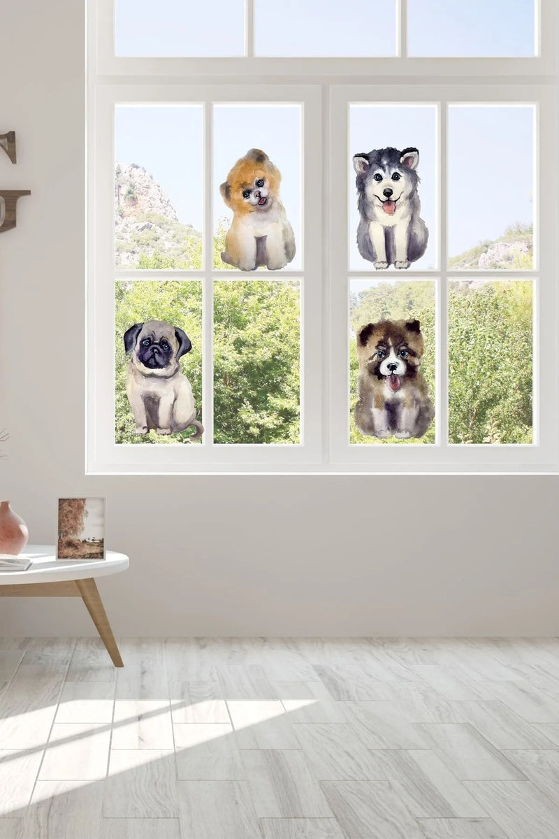 - Sim18 - Suluboya Tarz Sevimli Köpekler Duvar Sticker Seti Renkli