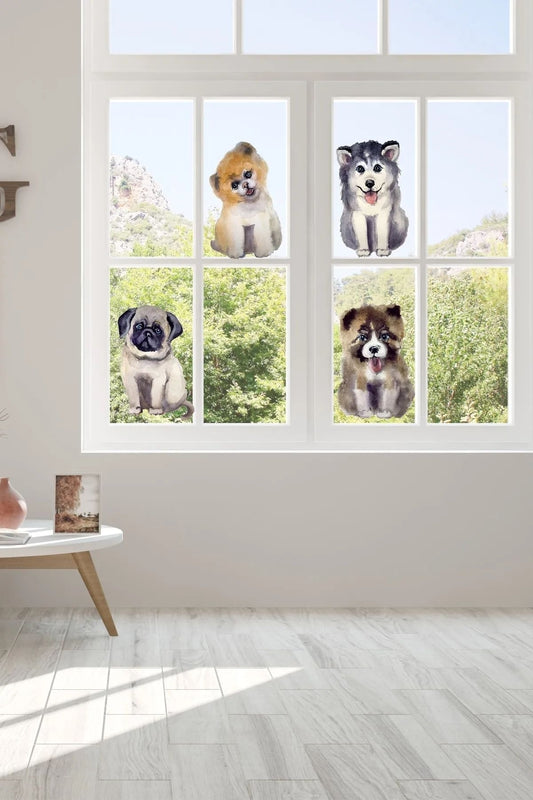 - Sim18 - Suluboya Tarz Sevimli Köpekler Duvar Sticker Seti Renkli