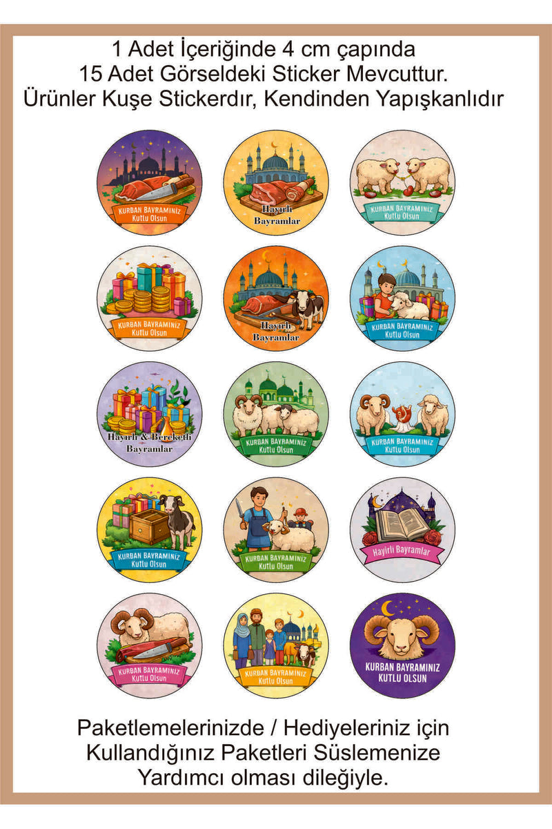 60 Adet islami Kurban Bayramı Çocuklar Için Eğitici Öğretici Sticker Etiket Set - Ev,Okul,Kreş