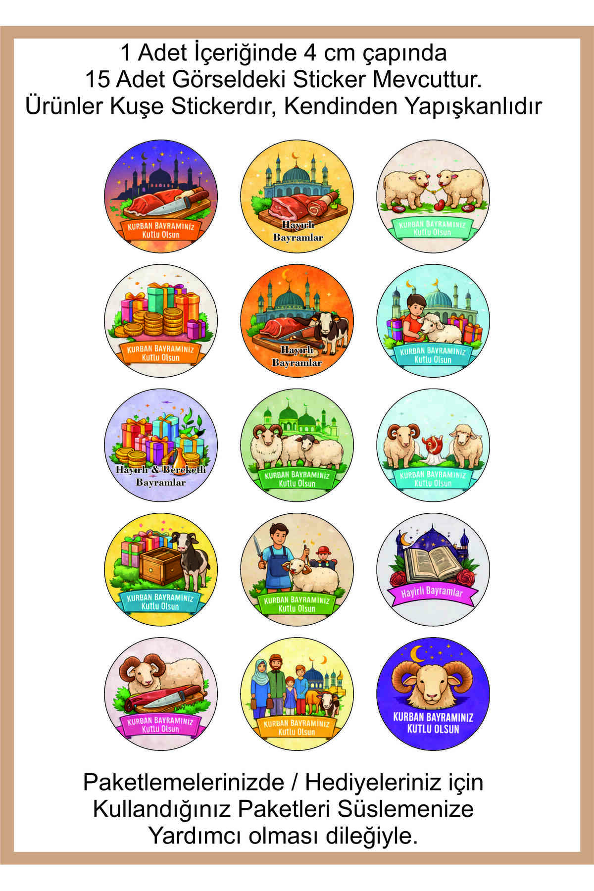 60 Adet islami Kurban Bayramı Çocuklar Için Eğitici Öğretici Sticker Etiket Set - Ev,Okul,Kreş