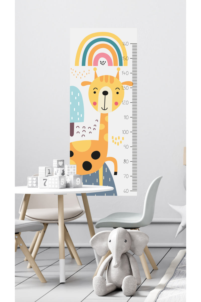 Zürafa ve Gökkuşağı Boy Ölçer Anaokulu Kreş Çocuk Odası Duvar Sticker