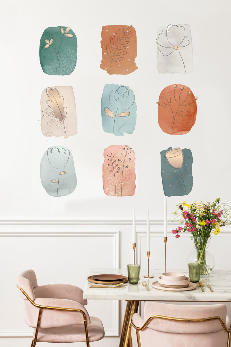 Sım388 Boho Fırça Izi Modern Çiçekler Flowers Dekoratif Sticker