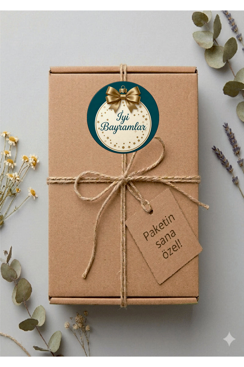 İyi Bayramlar yazılı, Paketleme Kutularına Özel Tasarım Etiketler 4 cm Çapında 15 Adet Etiket