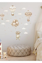 Soft Kahverengi Bej Tonlarda Uçan Balon Macerası Çocuk Odası Duvar Sticker Seti