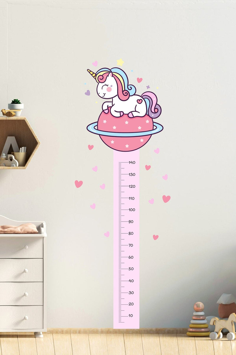 Sevimli Unicorn Galaksi Boy Ölçer Duvar Sticker Seti