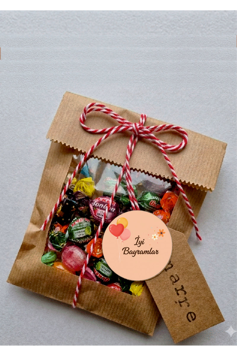 İyi Bayramlar yazılı, Paketleme Kutularına Özel Tasarım Etiketler 4 cm Çapında 15 Adet Etiket