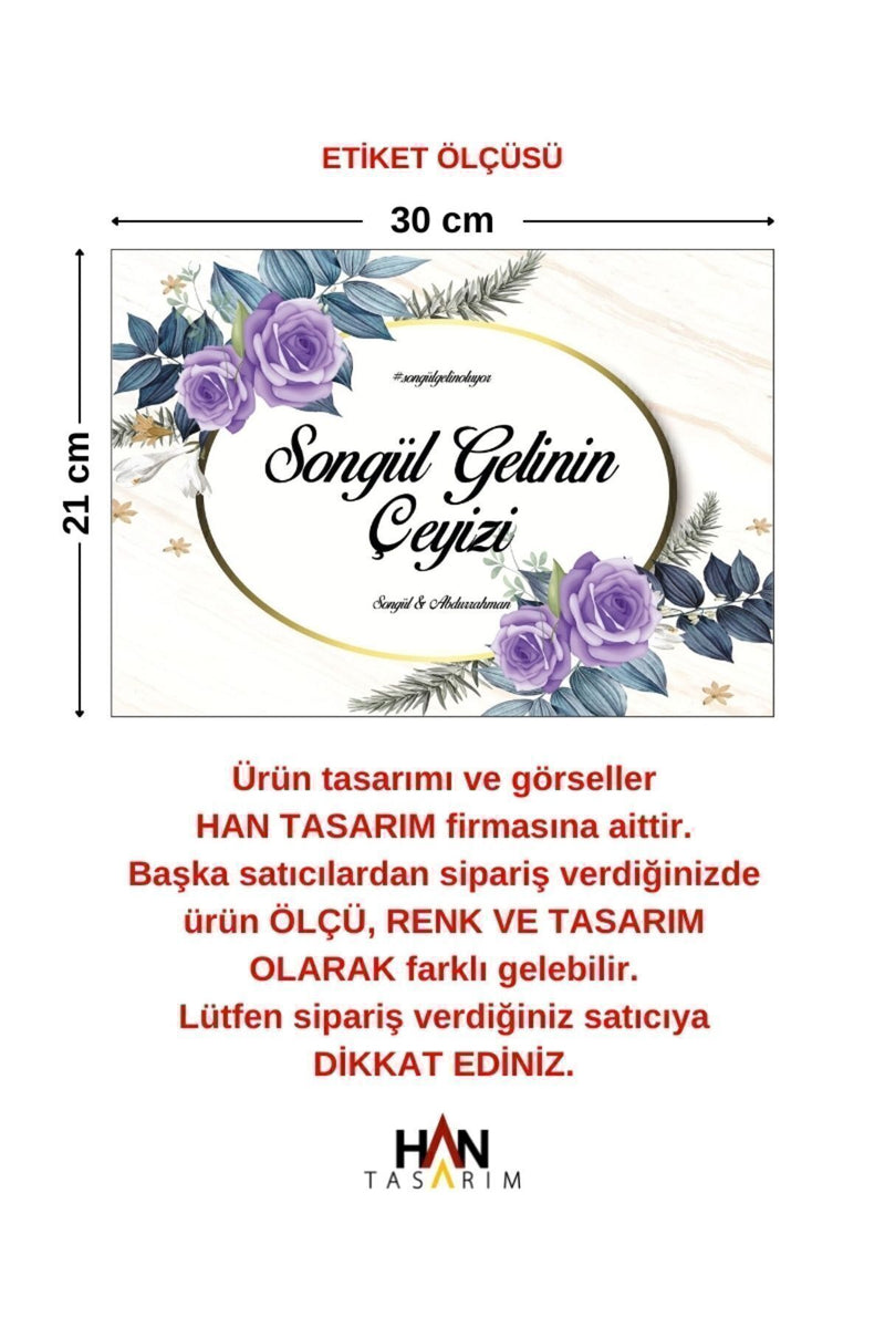 İsimli Çeyiz Etiketi - A4 Ebat- 10'lu Paket Kendinden Yapışkanlı