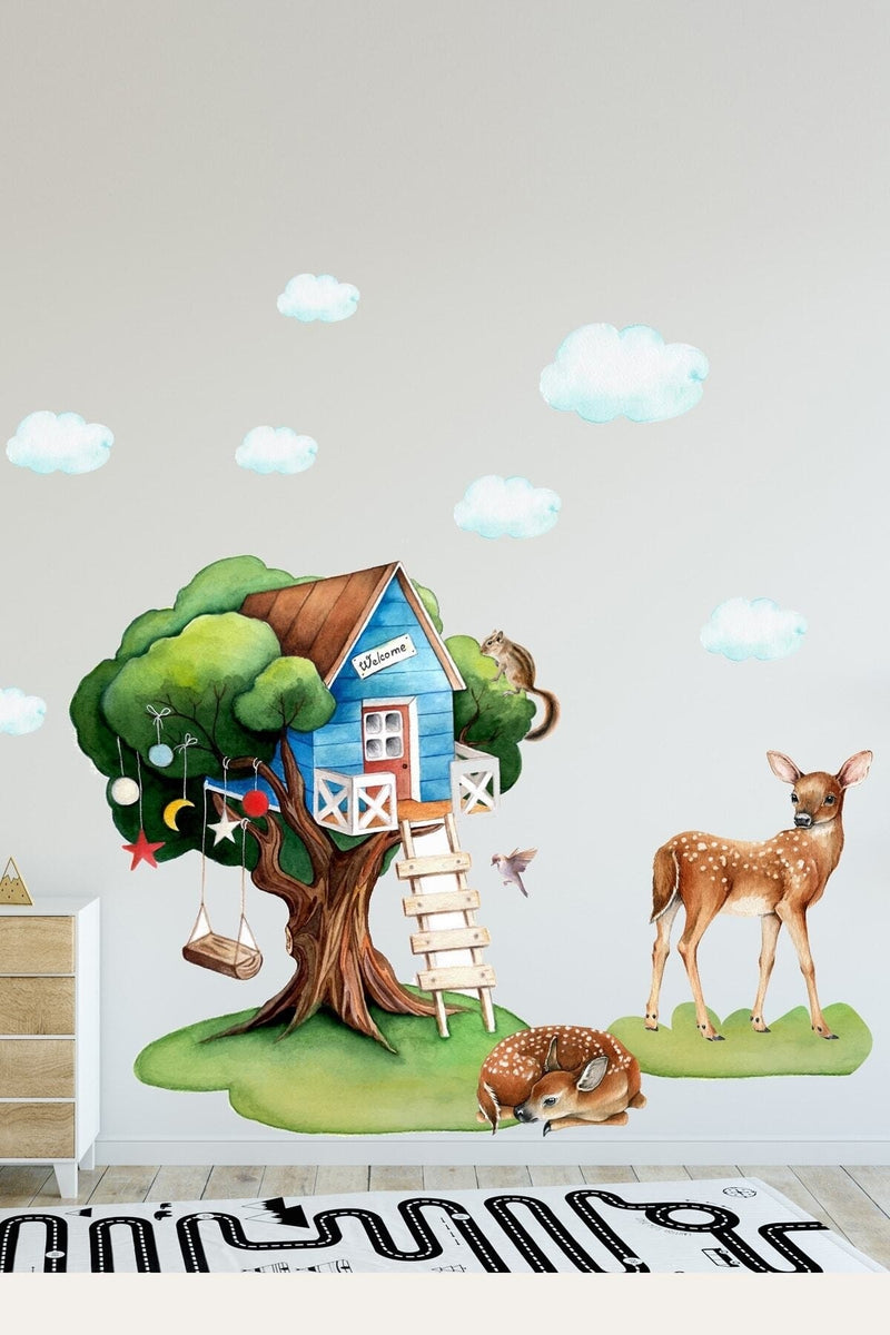 Ceylanlı Ağaç Ev Çocuk Oyun Odası Duvar Sticker Seti - Sim781