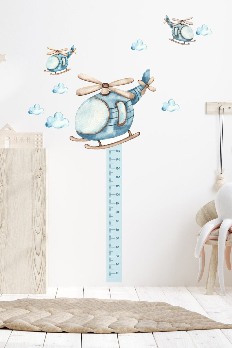 Helikopter Boy Ölçer Duvar Sticker Seti