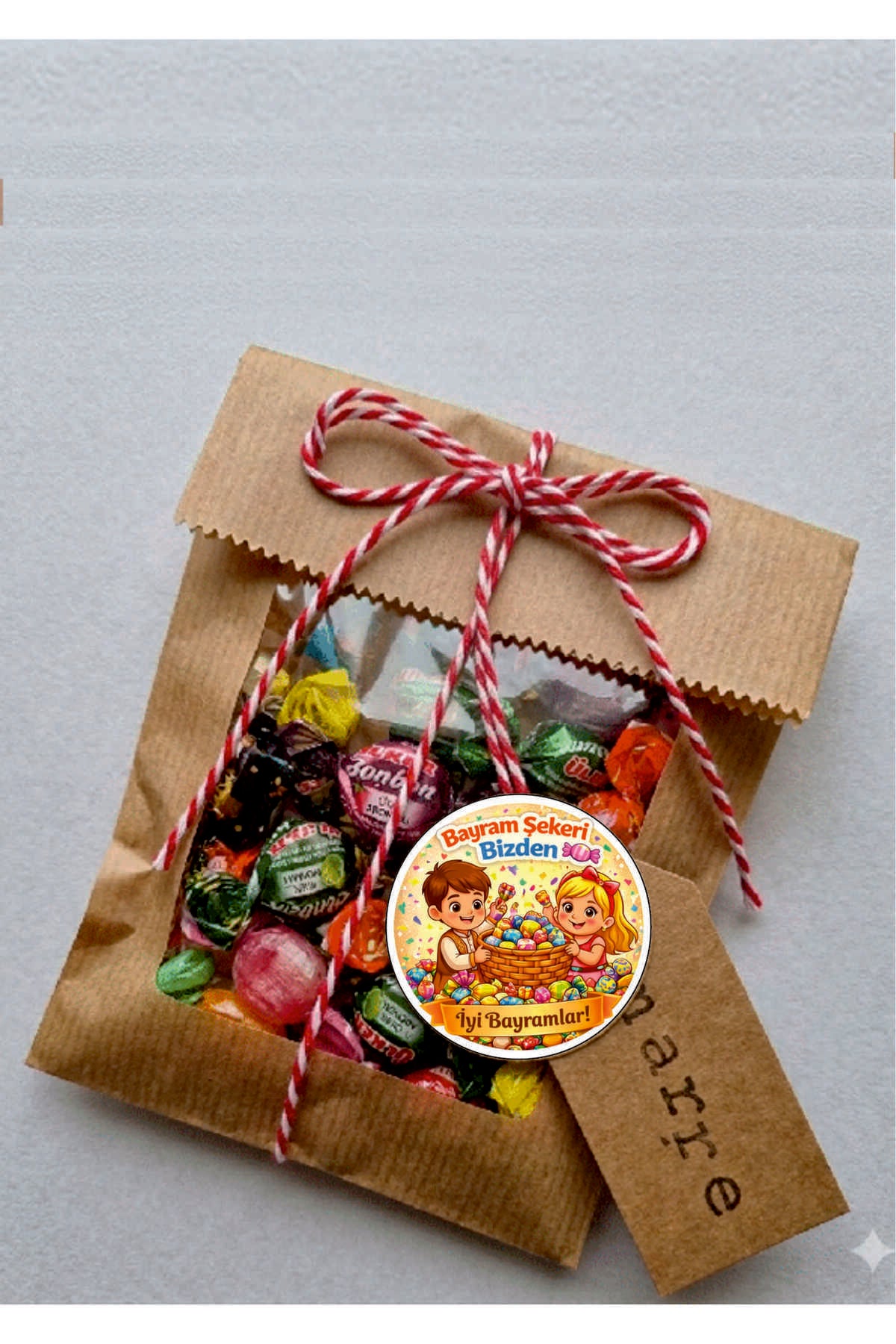 İyi Bayramlar yazılı, Paketleme Kutularına Özel Tasarım Etiketler 4 cm Çapında 15 Adet Etiket