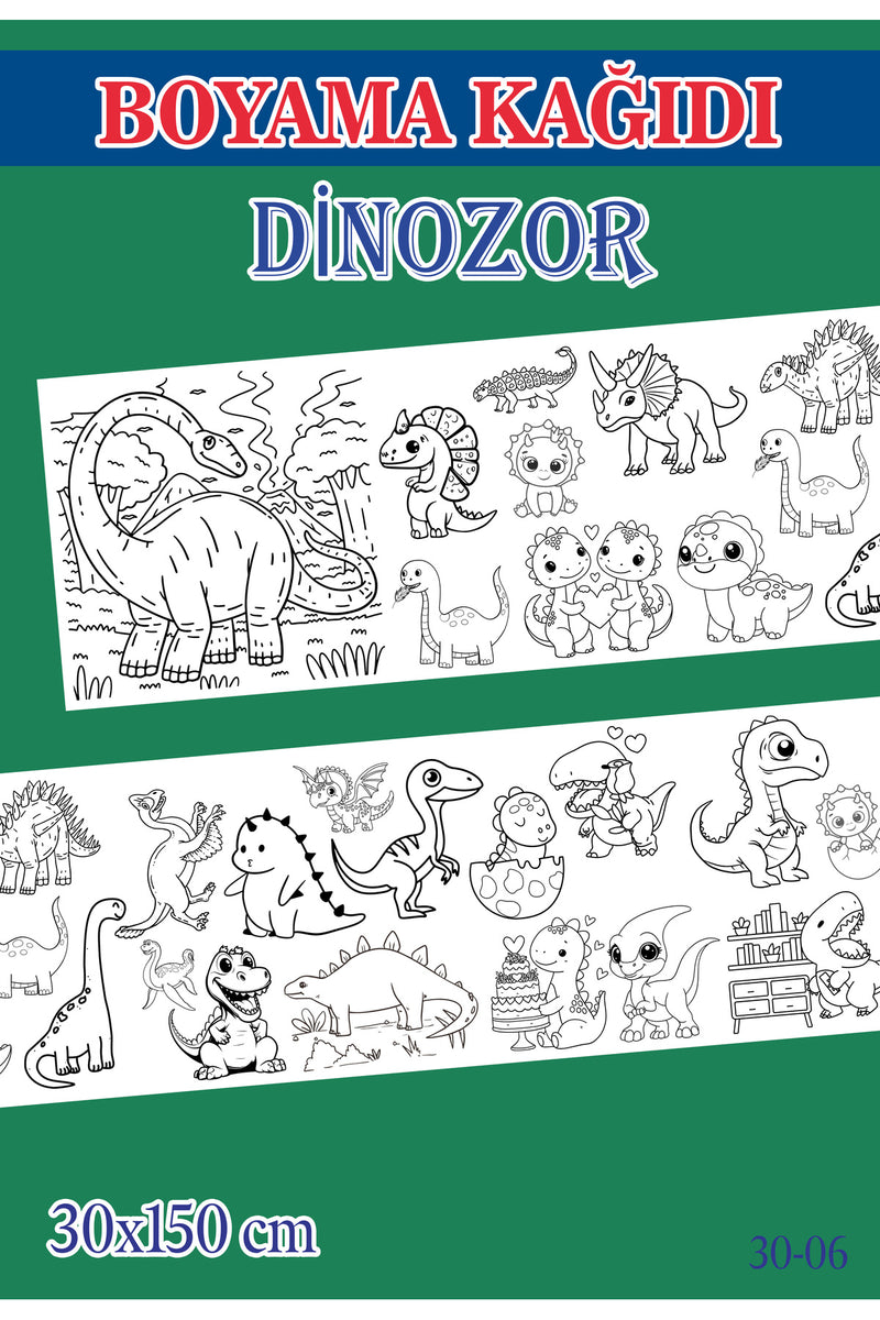 1,5 mt Dinozor Tema Çocuk Aktivite Dev Boyama Kağıdı