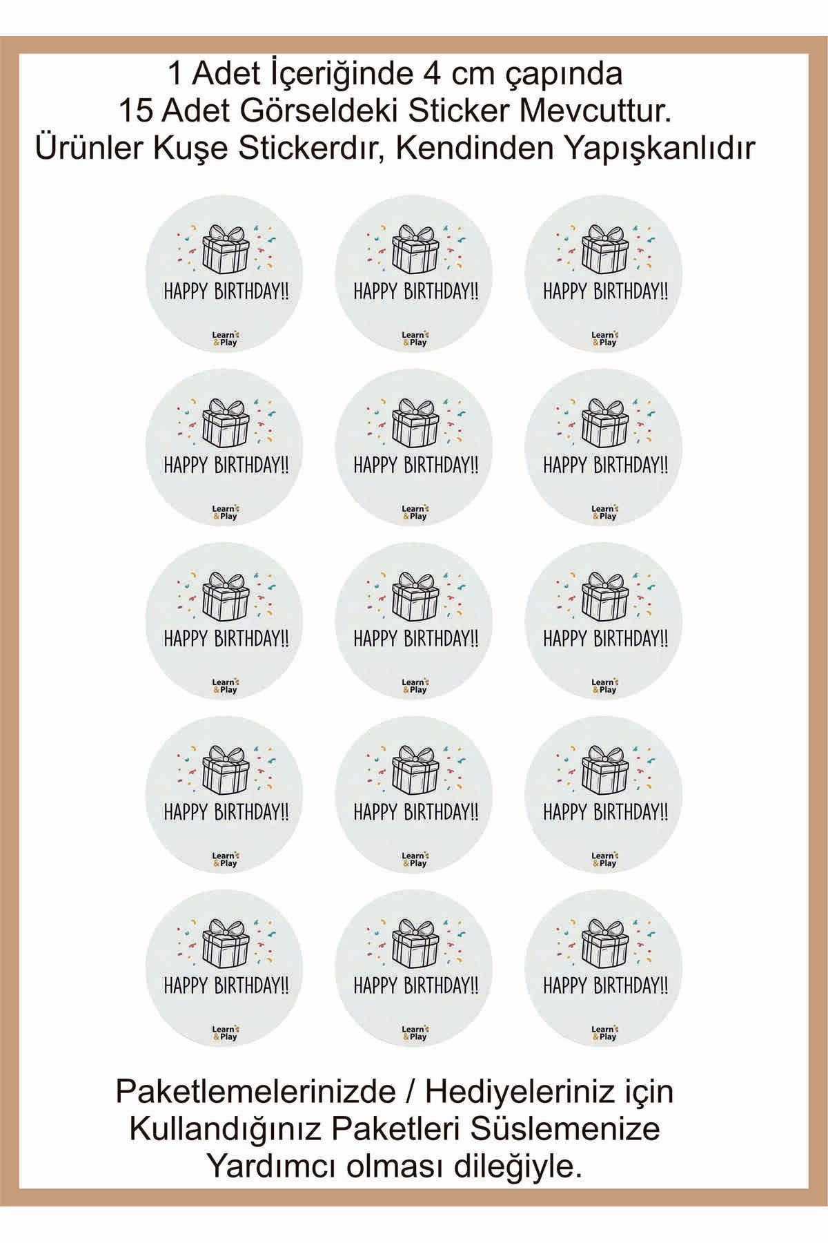 Doğum Günü tebrik sticker seti, 4x4 cm 15 adet Etiket seti