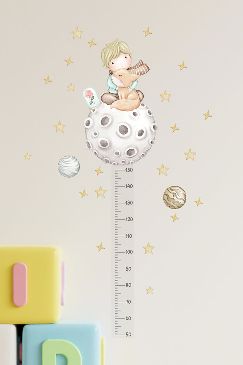- Boy Ölçer - Pastel Retro Bir Küçük Prens Masalı Çocuk Odası Duvar Sticker Seti
