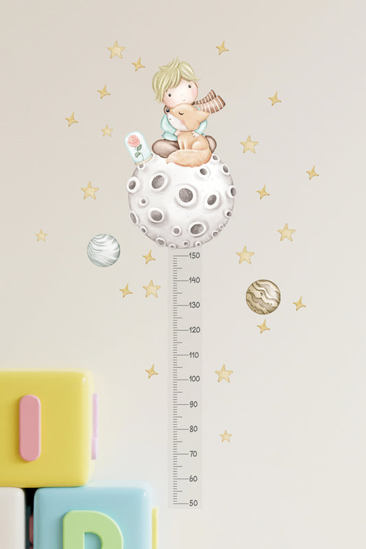 - Boy Ölçer - Pastel Retro Bir Küçük Prens Masalı Çocuk Odası Duvar Sticker Seti