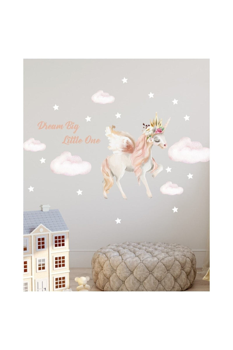 Pembe Kraliçe Unicorn Duvar Sticker Seti