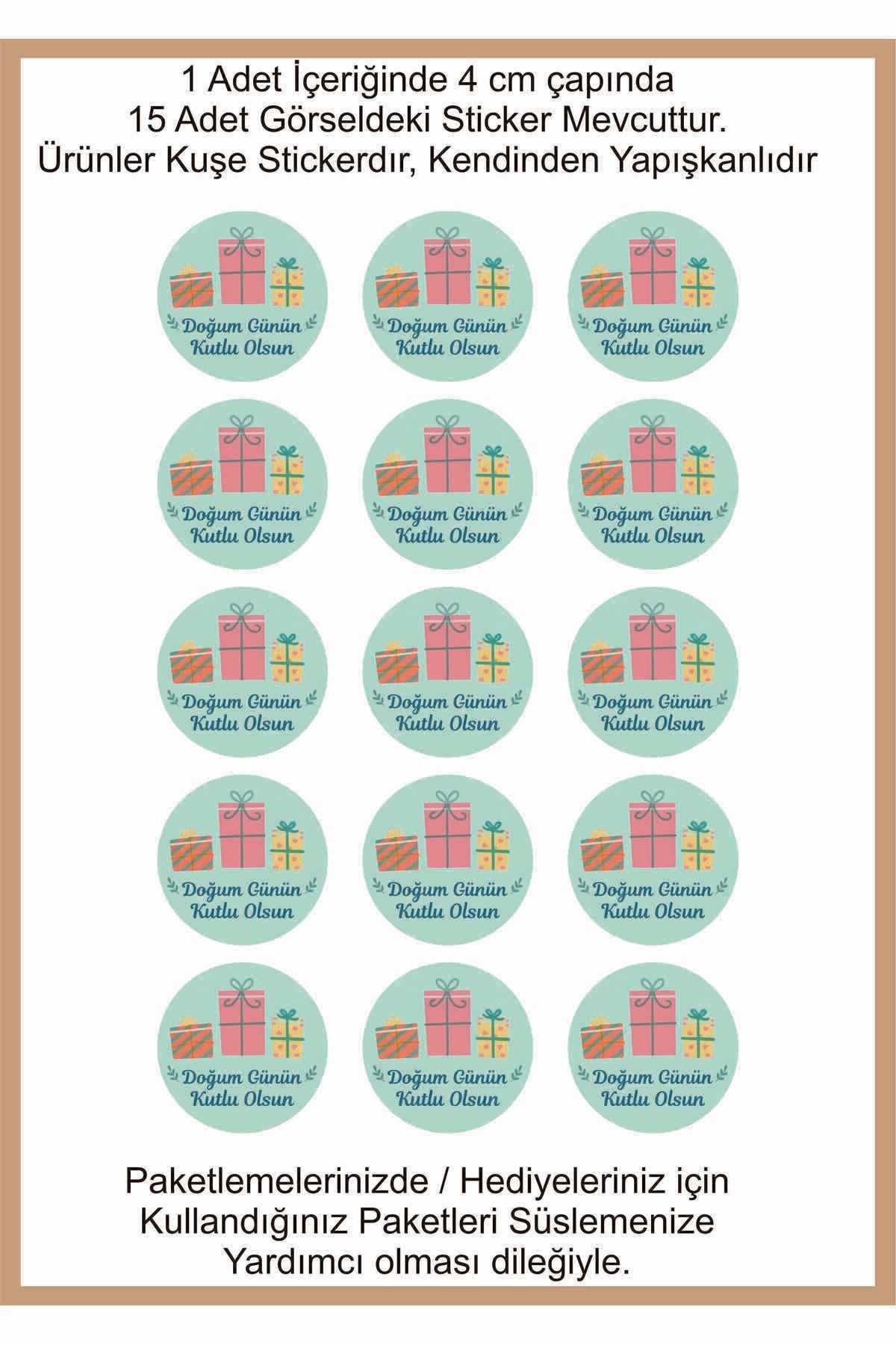 Doğum Günü tebrik sticker seti, 4x4 cm 15 adet Etiket seti