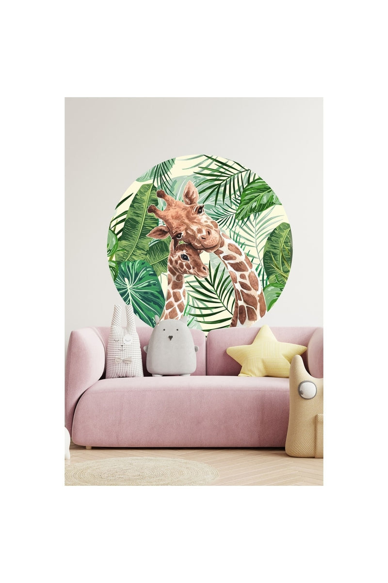 Dreamwallart Anne Yavru Zürafa Tropikal Yapraklı Duvar Sticker Seti Renkli