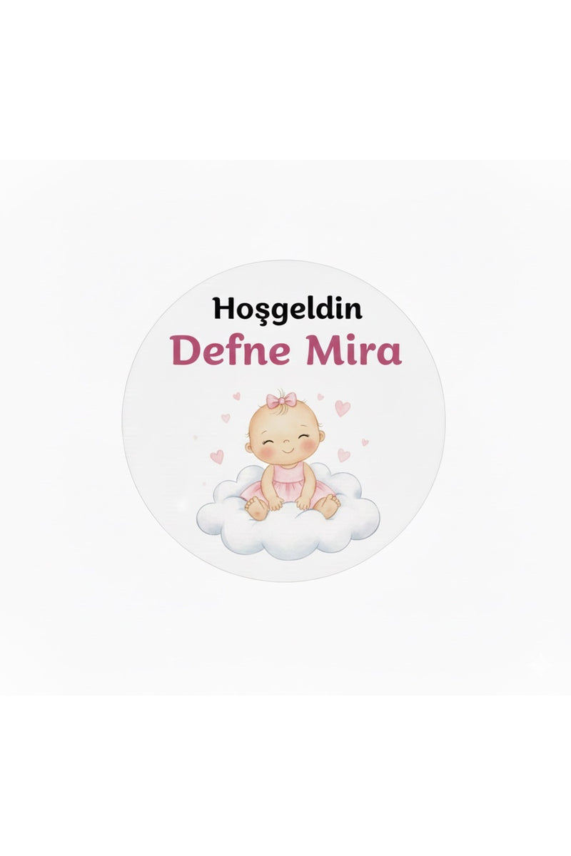 Kişiye Özel Doğum Günü Veya Hoşgeldin Bebek Etiketi. Çap 3cm 70 Adet Yapışkanlı Etiket