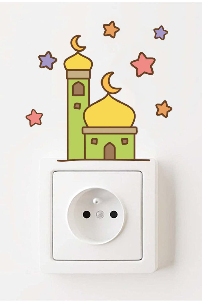 - Priz -Ramazan Tema Cami ve Renkli Yıldızlar Dekoratif Priz Sticker