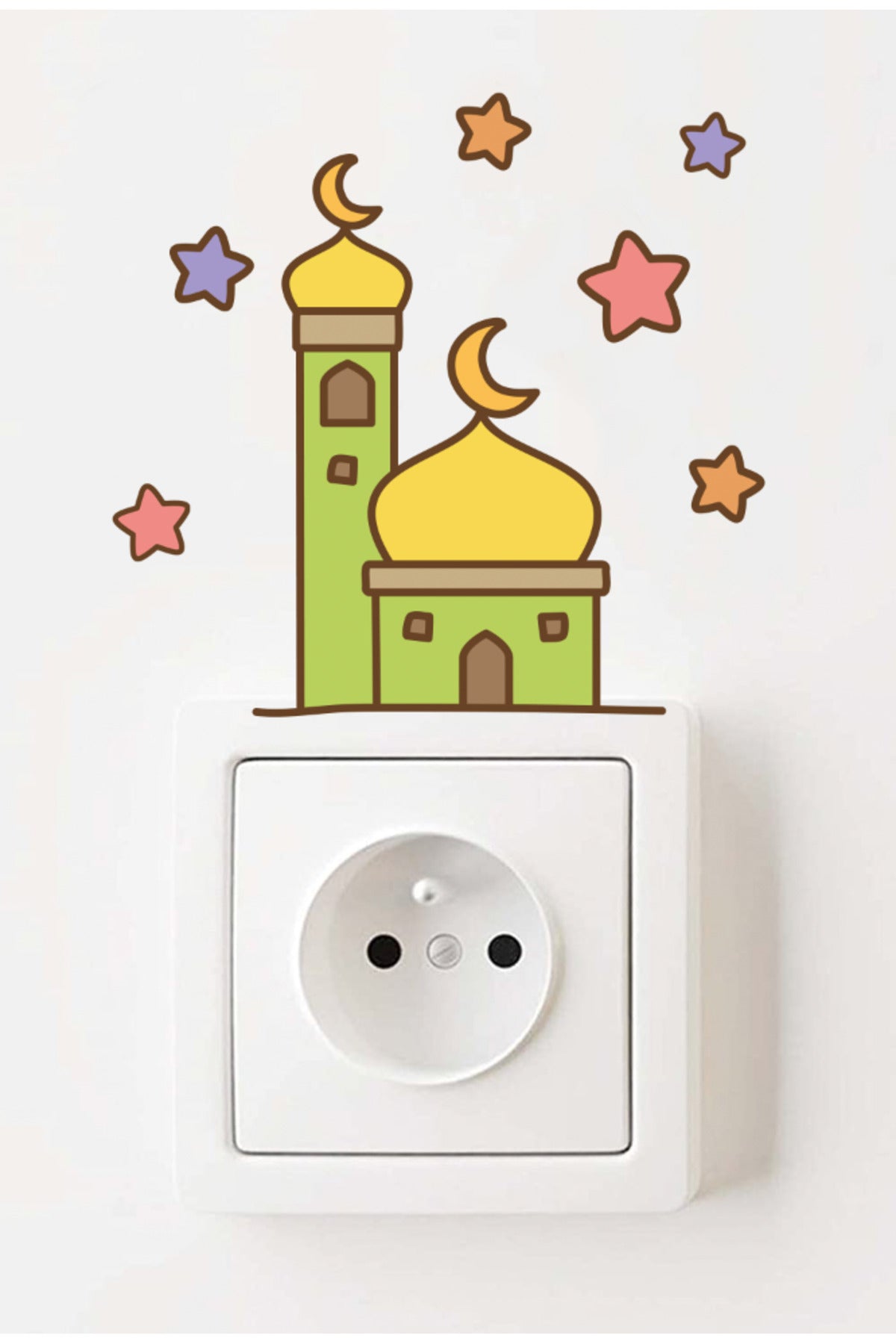 - Priz -Ramazan Tema Cami ve Renkli Yıldızlar Dekoratif Priz Sticker