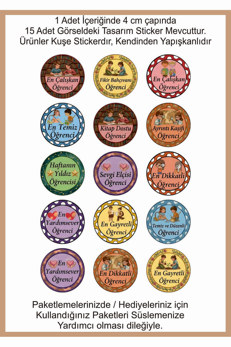 30 adet Öğretmen Etiketi - Okul için öğrenci karne ödev motivasyon sticker 4x4 cm