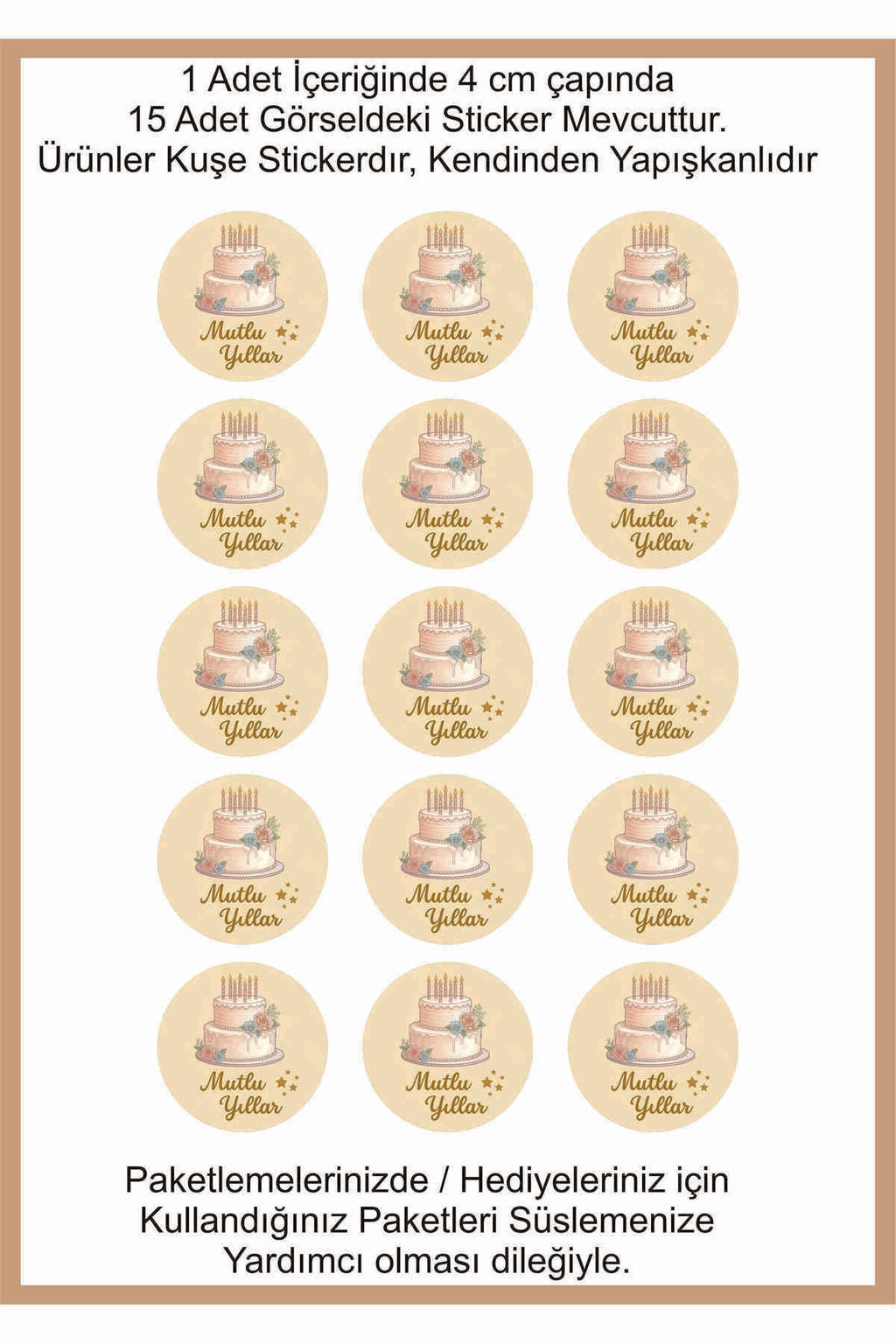 Doğum Günü tebrik sticker seti, 4x4 cm 15 adet Etiket seti