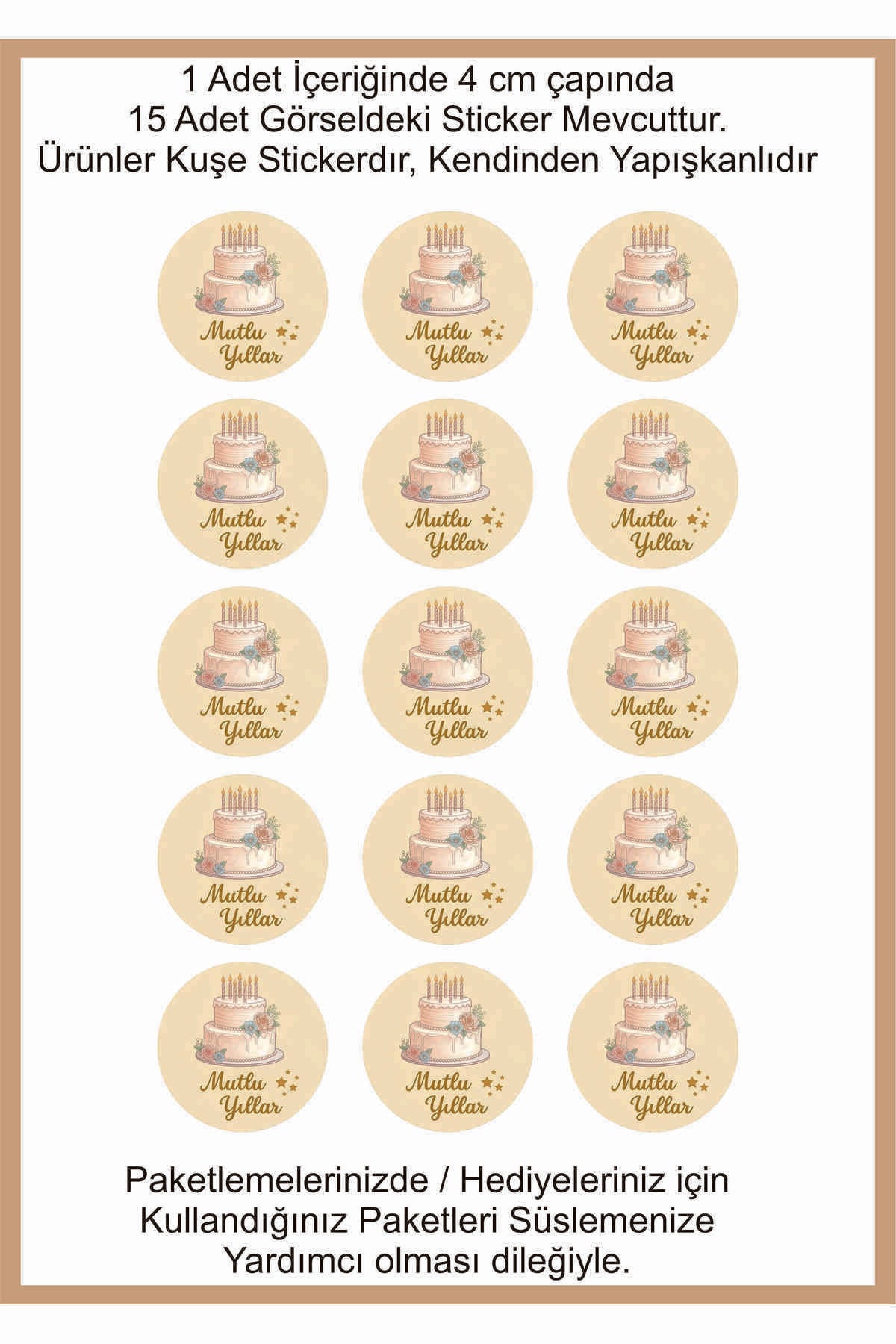 Doğum Günü tebrik sticker seti, 4x4 cm 15 adet Etiket seti