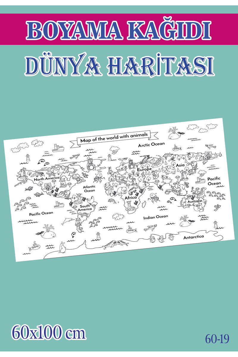 55x100 cm Dünya Haritası Çocuk Aktivite Dev Boyama Kağıdı