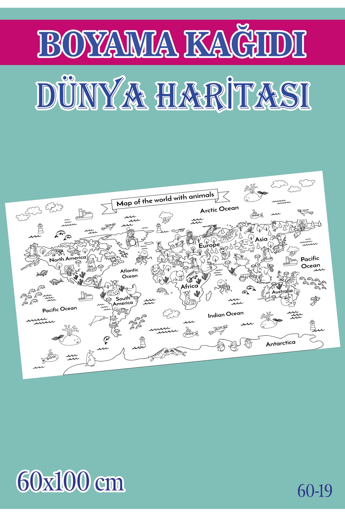 55x100 cm Dünya Haritası Çocuk Aktivite Dev Boyama Kağıdı