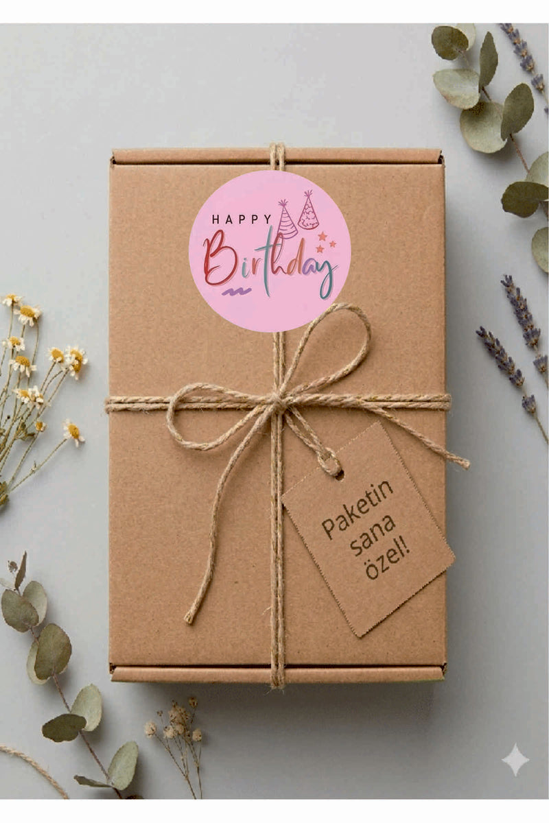 Doğum Günü tebrik sticker seti, 4x4 cm 15 adet Etiket seti