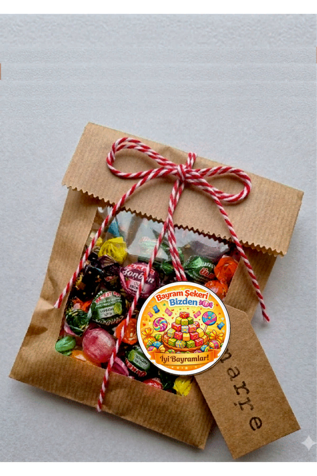 İyi Bayramlar yazılı, Paketleme Kutularına Özel Tasarım Etiketler 4 cm Çapında 15 Adet Etiket