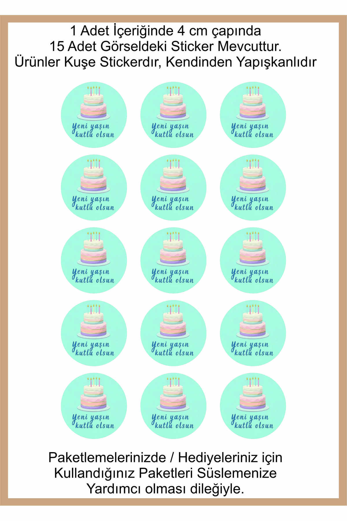 Doğum Günü tebrik sticker seti, 4x4 cm 15 adet Etiket seti