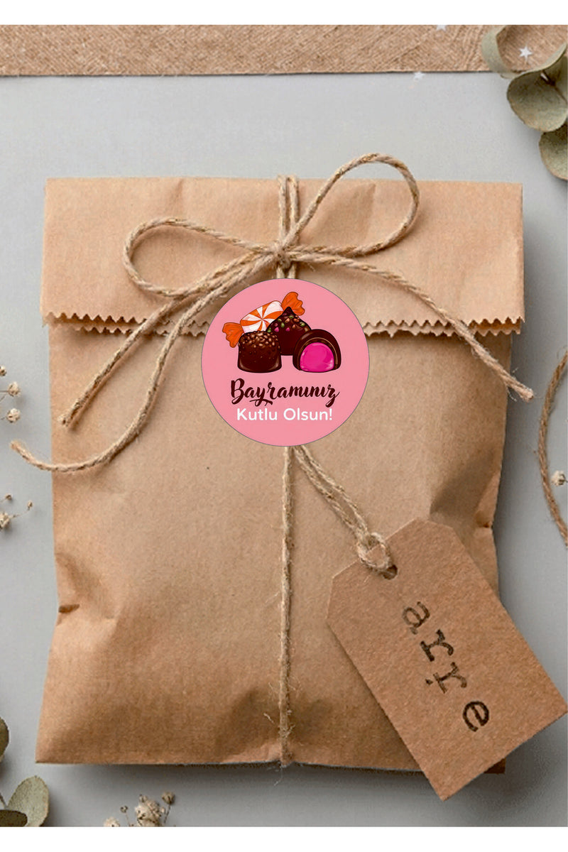 Bayramınız Kutlu Olsun yazılı, Paketleme Kutularına Özel Etiketler 4 cm Çapında 15 Adet Etiket