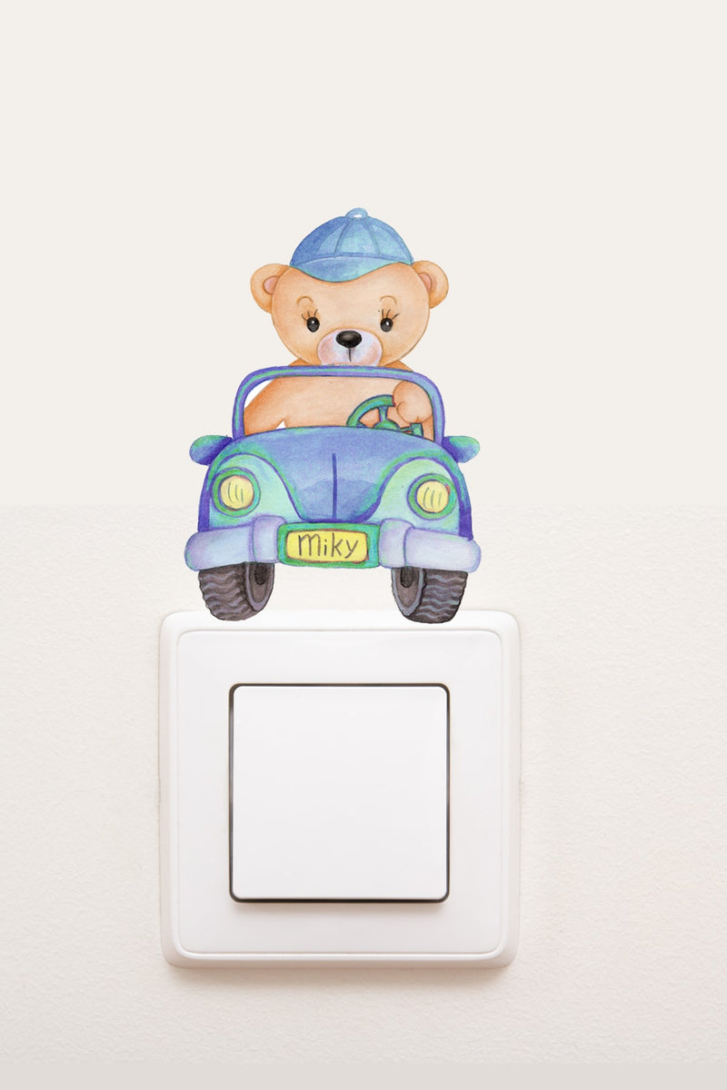 - Priz - Mavi Arabalı Ayıcık Çocuk Odası Dekoratif Priz Sticker - Sim773