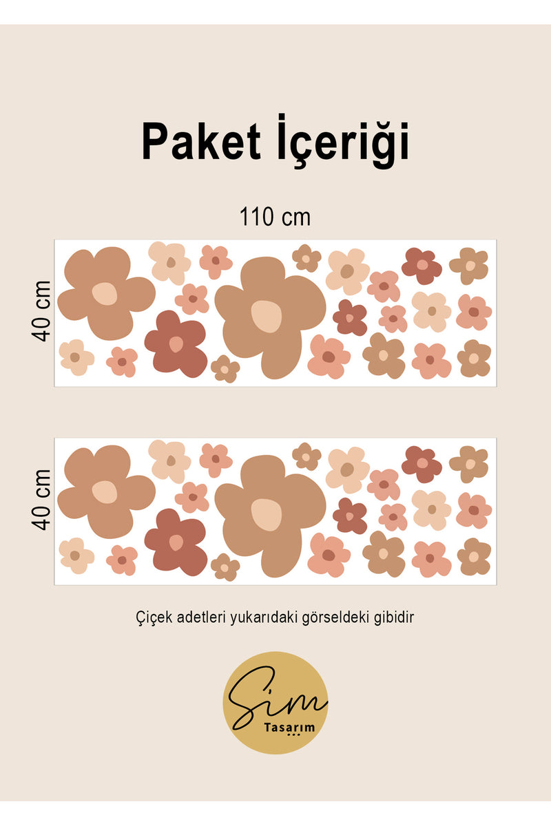 Bohem Asimetrik Çiçekler Minimal Çocuk Odası Dekoratif Duvar Sticker Seti