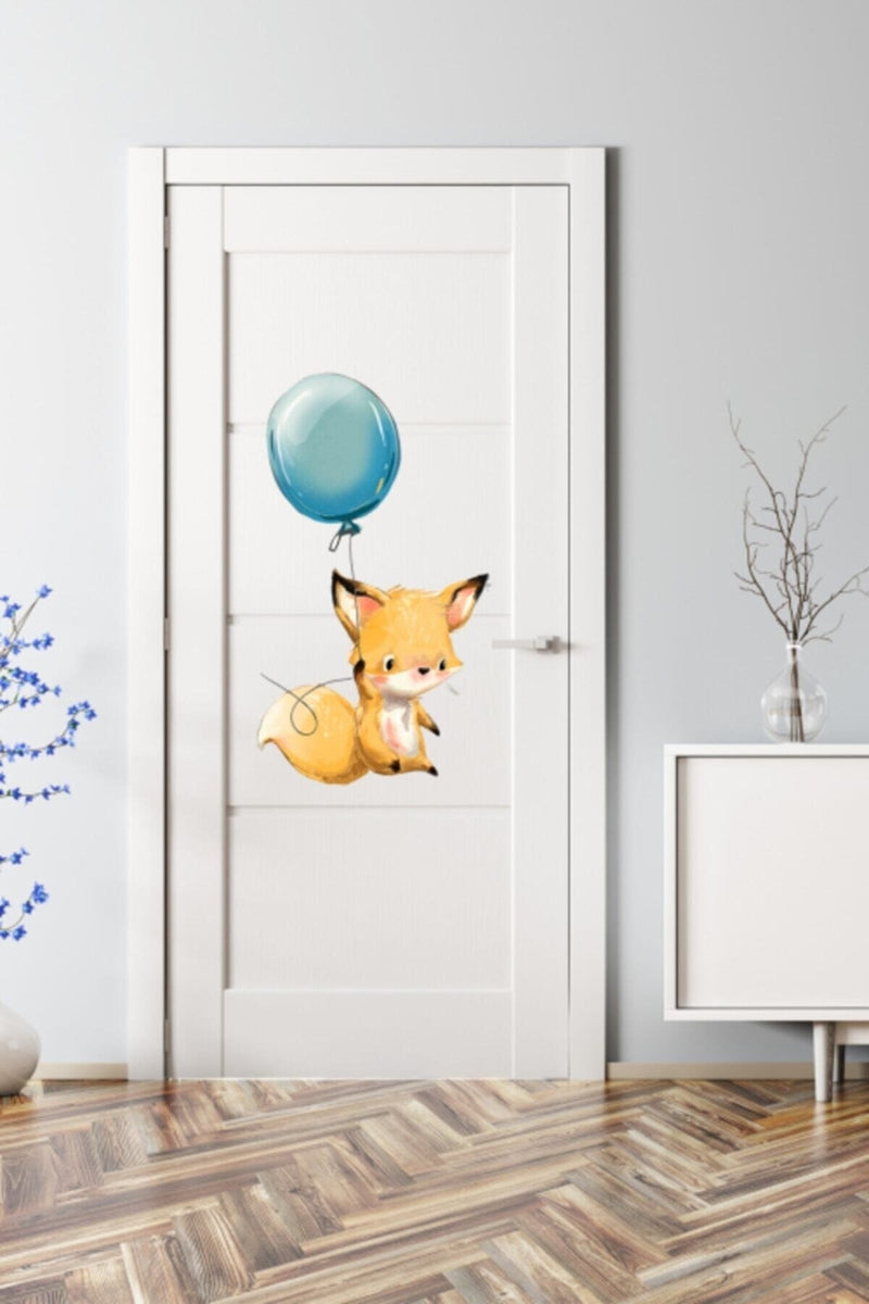 Balonlu Sevimli Tilki Kapı Duvar Dolap Sticker Seti