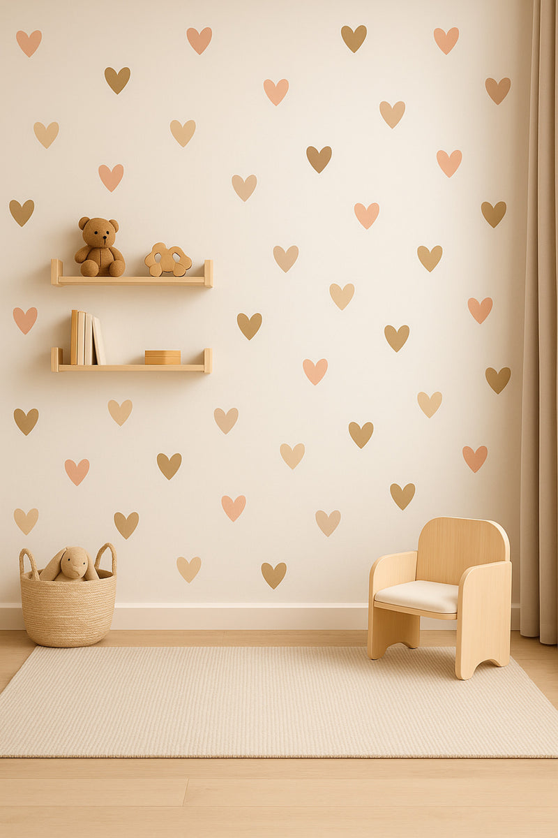 Boho Asimetrik Kalpler Çocuk Bebek Odası Duvar Sticker Seti - 195 Parça Kalp Sticker Seti