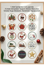 15 farklı model yılbaşı hediye sticker, paketleme üzerine süsleme, 4 cm boyut