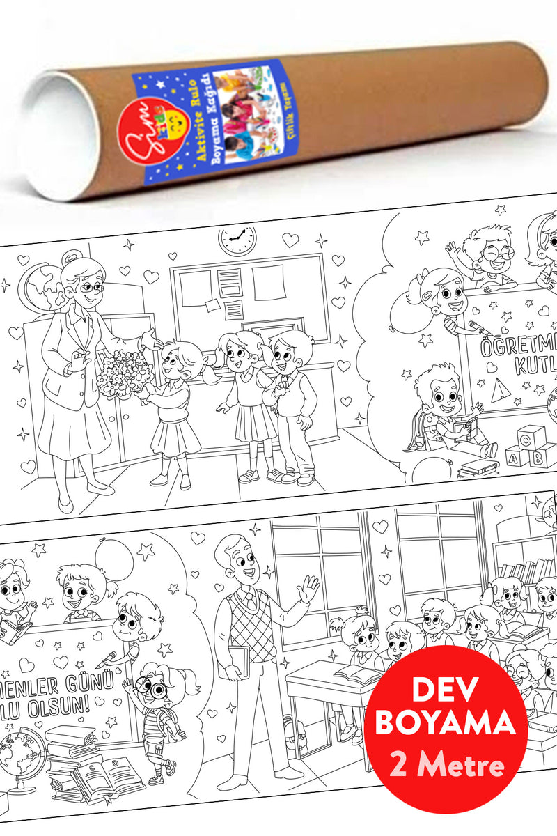 Kids Öğretmenler Günü Kutlu Olsun Aktivite Rulo Boyama Kağıdı 60cm X 2,5 Metre